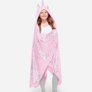 JUSTICE Unicorn Pink Hooded Wrap around Blanket